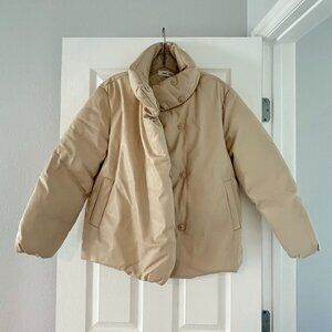 Mango Cream Faux Leather Puffer Jacket